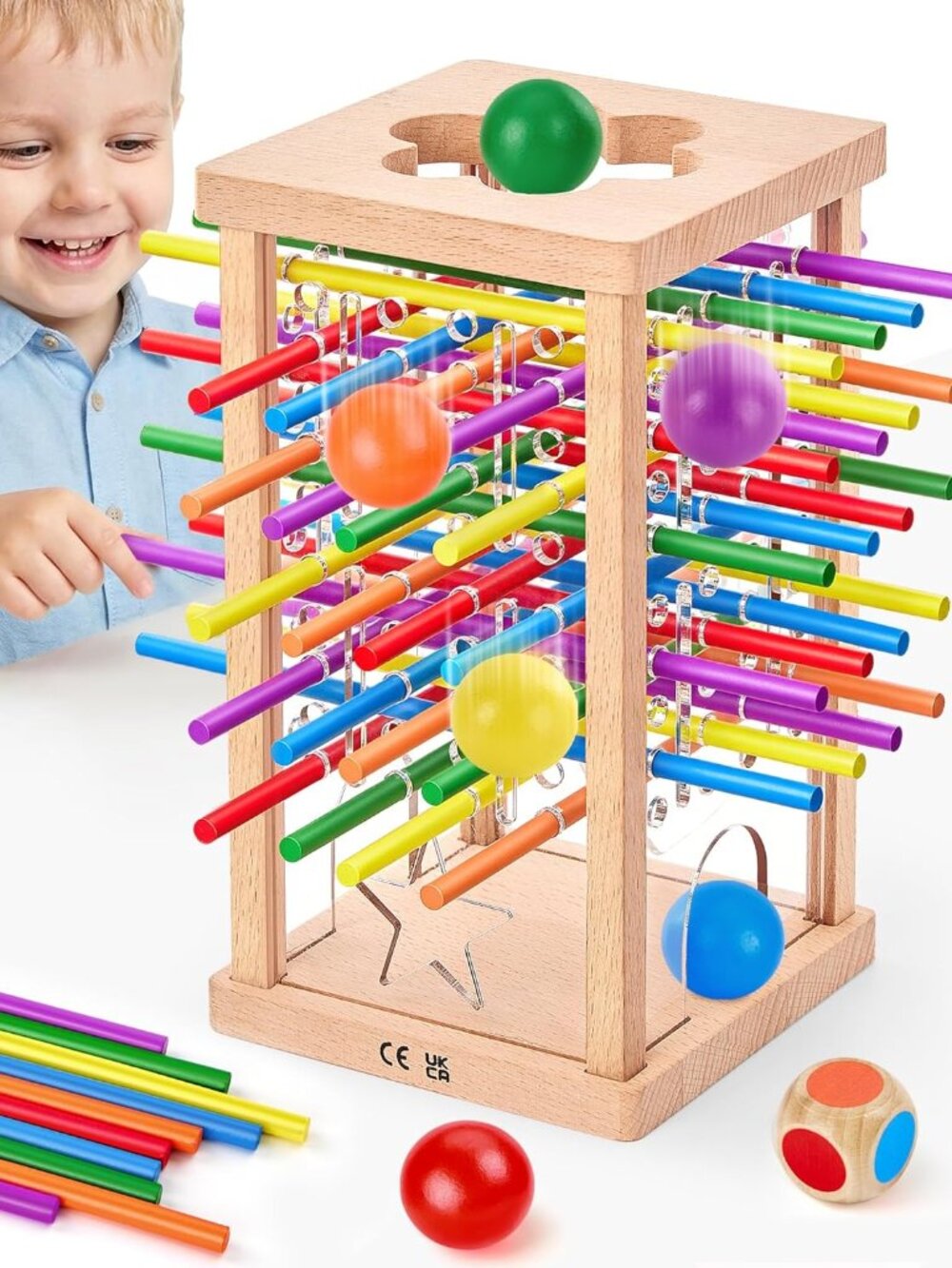 Montessori Wooden Board Game, 42 Colorful Sticks Board Games for Kids 4-6, Math
